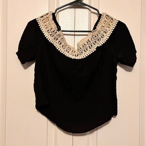Elegant Black Lace Trim Women's Top